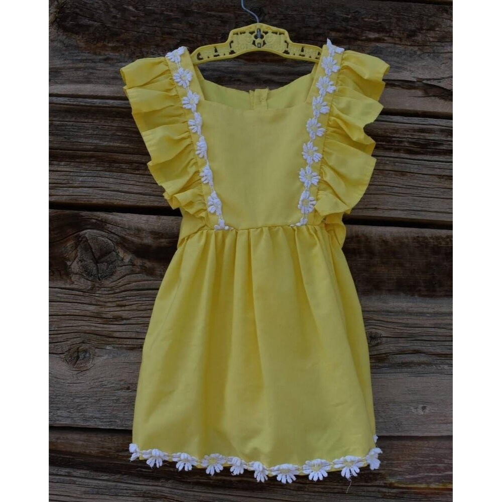 Vintage 1980s Handmade Yellow Toddler Pinafore Dress and Bloomers